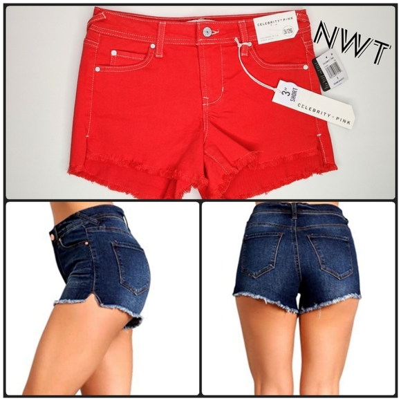 Celebrity Pink Pants - Celebrity pink denim‎ shorts, red
